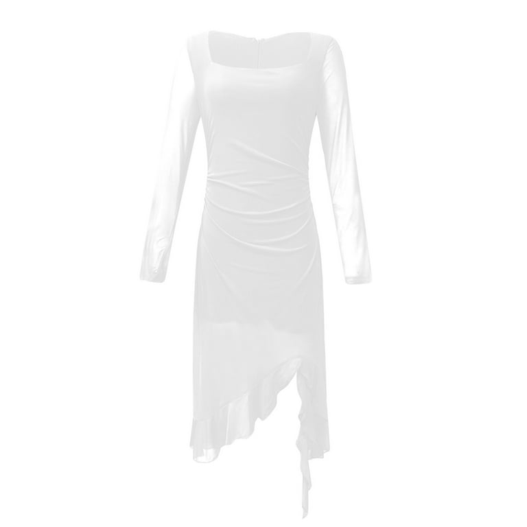 knee length dresses for ladies Daniela Ruched Halter Midi Dress / White | Meshki main image 1