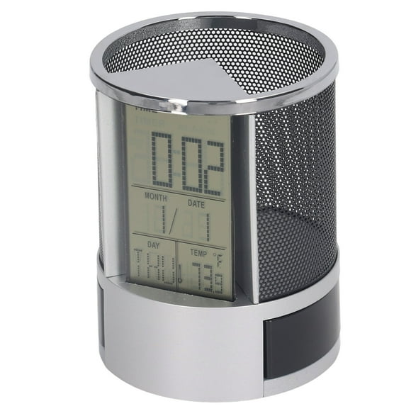 Tenedor De La Pluma Del Reloj Despertador Digital, Exhibición Creativa Del LCD Del Negro Del Reloj Del Tenedor De La Pluma Para La Oficina
