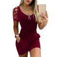 thumbnail image 2 of Moda mujer verano cremallera Sexy cuello en V diamantes sólidos manga corta ahueca hacia fuera Mini vestido Fridja  qw6002, 2 of 5