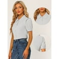 thumbnail image 2 of DARING DIVA Women's Peter Pan Collar Short Sleeve Button Front Shirts S Light Gray, 2 of 6