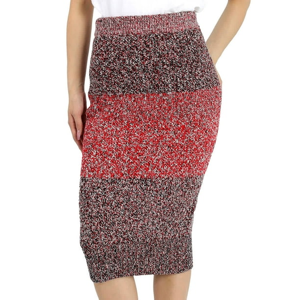 Burberry Womens Cashmere Cotton Wool Blend Mouline Skirt in Red, Size  X-Small 