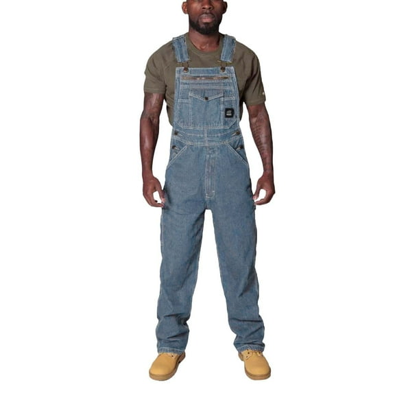 QHFBli Mens Stonewashed Denim Bib Overall Overalls Relaxed Fit Midweight Workwear