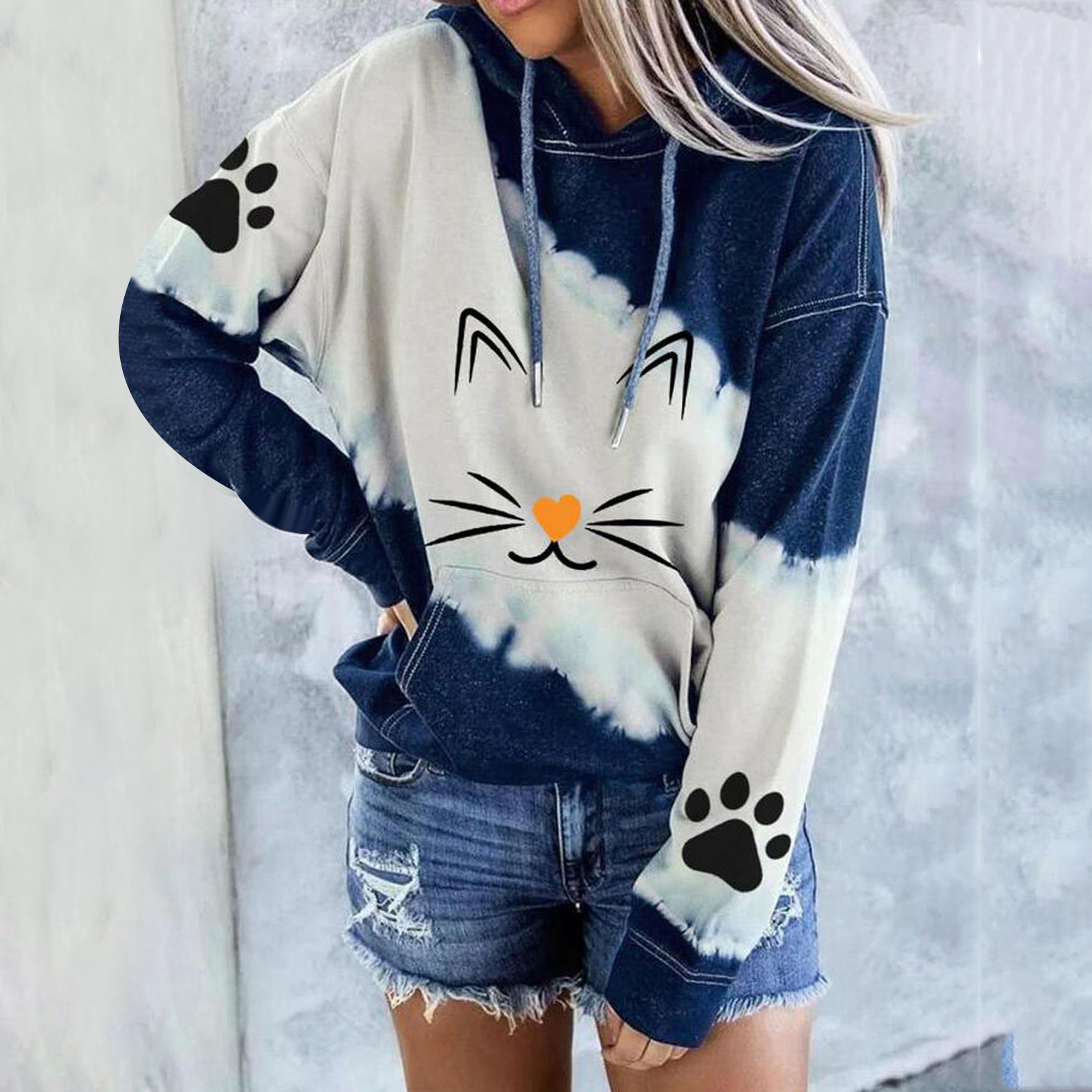 color block cat print sweatshirt