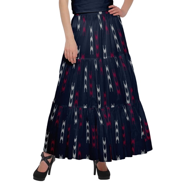 Moomaya Jupe Longue Imprimée pour Femmes Style Portefeuille Grande Taille Jupe Maxi à 3 Niveaux