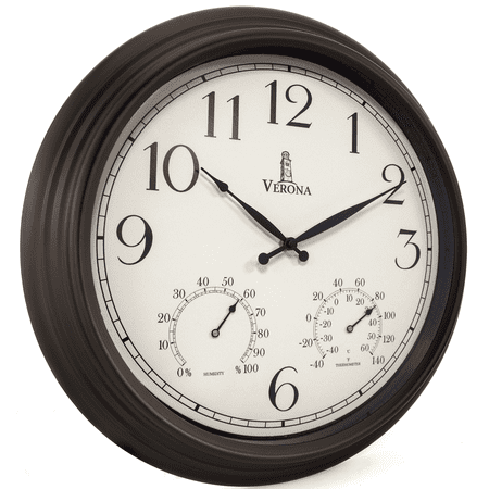 Outdoor Clock for Patio Large Waterproof with Thermometer - Black 18 inch Indoor Outdoor Clock with Temperature and Humidity for Wall - Weatherproof, Accurate & Easy to Read for Pool, Patio & Garden