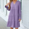 thumbnail image 4 of Diufon Womens Casual Dresses V Neck Puff Flare Long Sleeve Dress Fall Baggy Pleated Midi Dress, 4 of 6