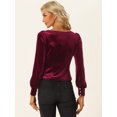 thumbnail image 3 of Top de terciopelo vintage para mujer Blusa informal con cuello en forma de corazón y cintura ceñida borgoña XL, 3 of 5