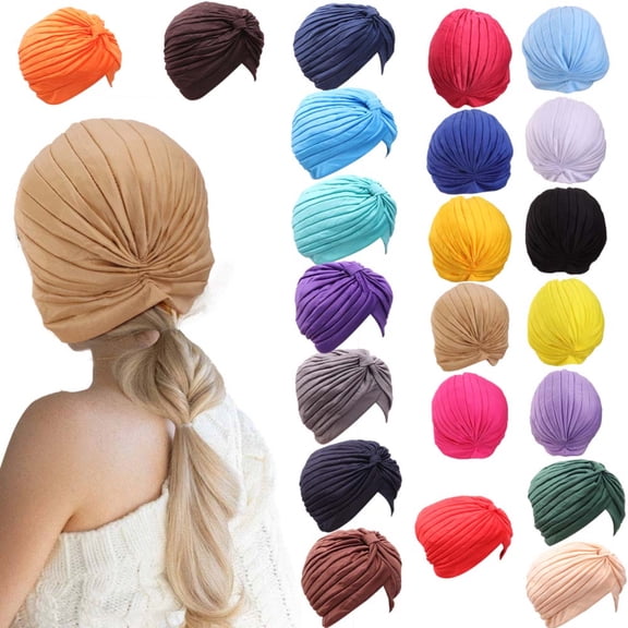 22 Pieces Stretchy Turban Hats for Women Soft Pre Tied Knot Chemo Turban Head Wraps for Women Sleep Hats