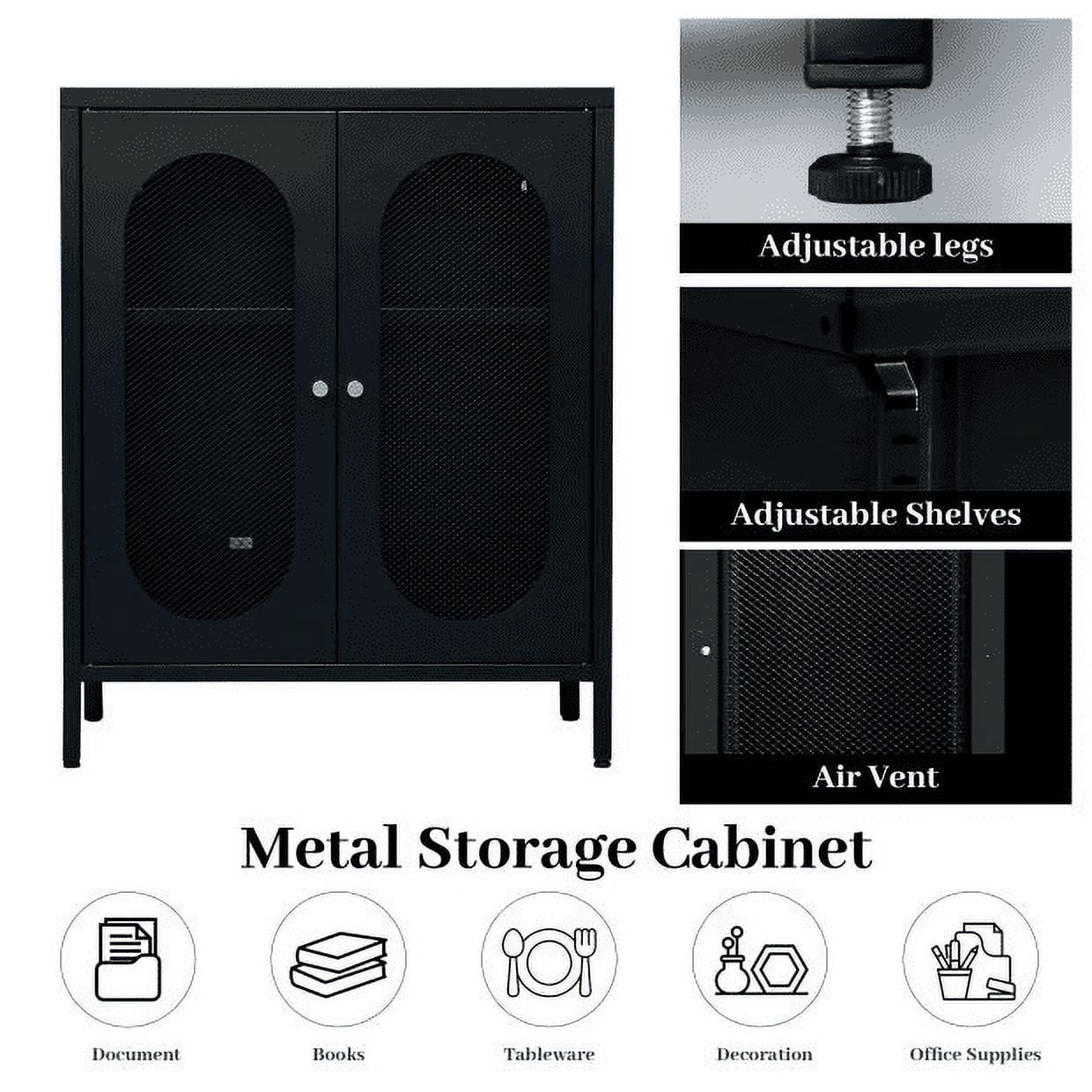 2 Door Accent Cabinet,Metal Storage Cabinet with Adjustable Shelf,Buffet Sideboard for Bed Room,Living Room,Entryway,Hallway,Home,Hotel,Office,Garage,Kitchen,1 Removable Shelf.