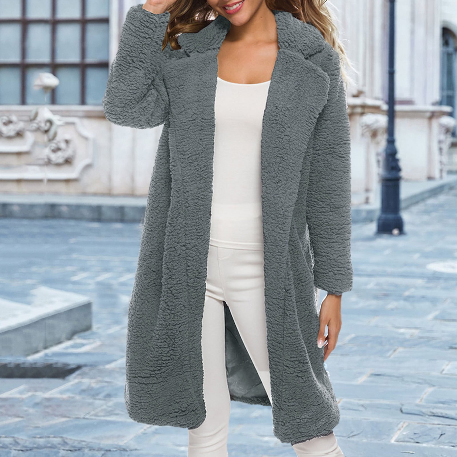 Hooded open front lamb wool teddy coat online