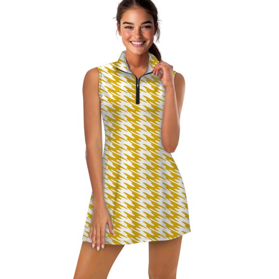 Aesthetic Golden Yellow and White Ripple Sports Dresses Women Tennis Dress Outdoor Badminton Golf Quick-Drying And Breathable Sports Dress