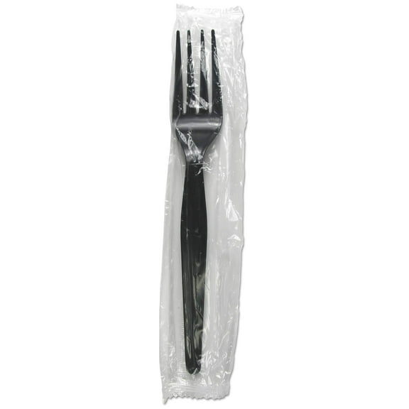 BWKFORKHWPSBIW Heavyweight Wrapped Polystyrene Fork Cutlery - Black (1000/Carton)