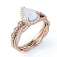 thumbnail image 3 of JeenMata Art Deco Milgrain Filigree 1.5 Carat Almond-Shaped Ethiopian Opal and Moissanite 3-Prong Halo Infinity Bridal Ring Set in 18K Rose Gold Plating over Silver, 3 of 7