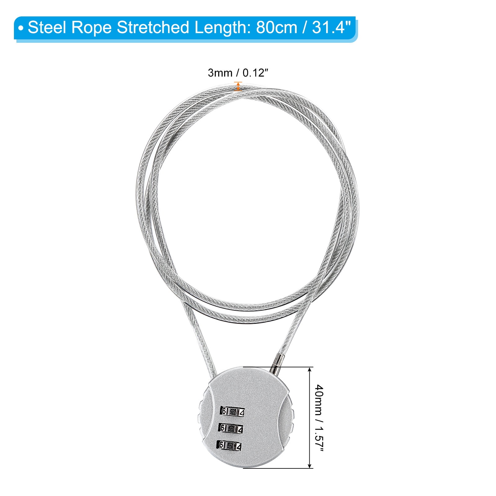 Unique Bargains Small Combination Locks 3 Digit Luggage Padlock for Gym Locker Silver
