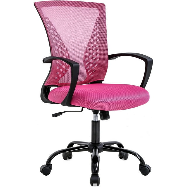 FDW Office Chair Ergonomic Mesh, Lumbar Support Armrest Mid Back Rolling Swivel Adjustable, Pink
