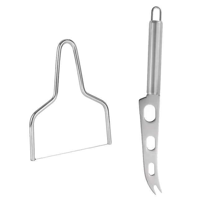 Kit de 2 cortadores de queso de acero inoxidable, cortador de mantequilla, herramientas de cocina para queso duro (plata)