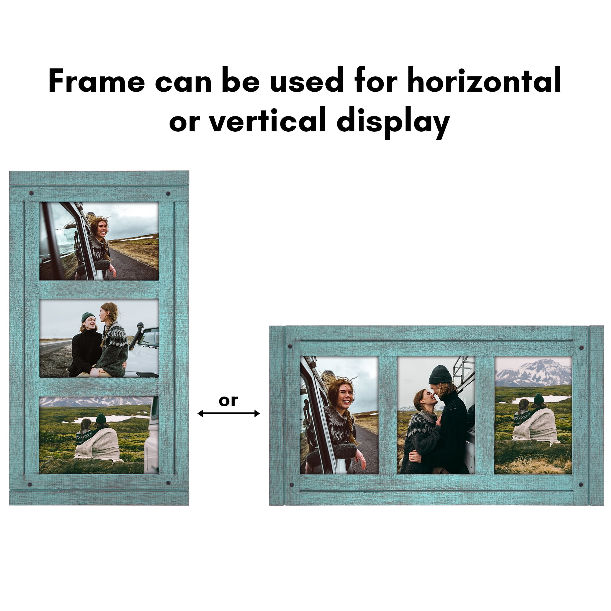 Americanflat 4x6 Hinge Frame Hinged Triple Photo Openings Polished Glass Distressed Collage Frames - Blue