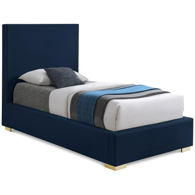 Meridian Furniture Lit Jumeau en Lin Texturé Bleu Marine