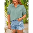 thumbnail image 3 of PRETTYGARDEN Women's Summer Button Down Shirts Short Lantern Sleeve V Neck Cotton Cute Dressy Casual Ladies Tops Blouses, 3 of 7
