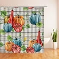 thumbnail image 2 of Pumpkin Shower Curtain Fall Autumn Thanksgiving Watercolor Pumpkins Green Leaves Rustic Wooden Board Barn Door Farm Autumnal Harvest Crop Rustic Country Cabin Decor Fabric Bath Curtain with Hook, 2 of 3