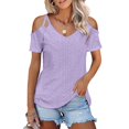 thumbnail image 2 of Kovlvoll Womens Plus Size Tops off Shoulder Short Sleeve V Neck Eyelet Shirts Summer Casual Comfy Tees Top, 2 of 6