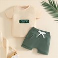 thumbnail image 2 of peqiut Toddler Boy Clothes Short Sleeve Cute Dinosaur GOLF TRACTOR Funny Letter T-Shirt Solid Color Elastic Pockets Shorts Summer Outfit, 2 of 7