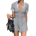thumbnail image 3 of Women'S Y2k 2 in 1 Short Sleeve Mini Dress Collared Going Out A Line Dresses Gray M, 3 of 9
