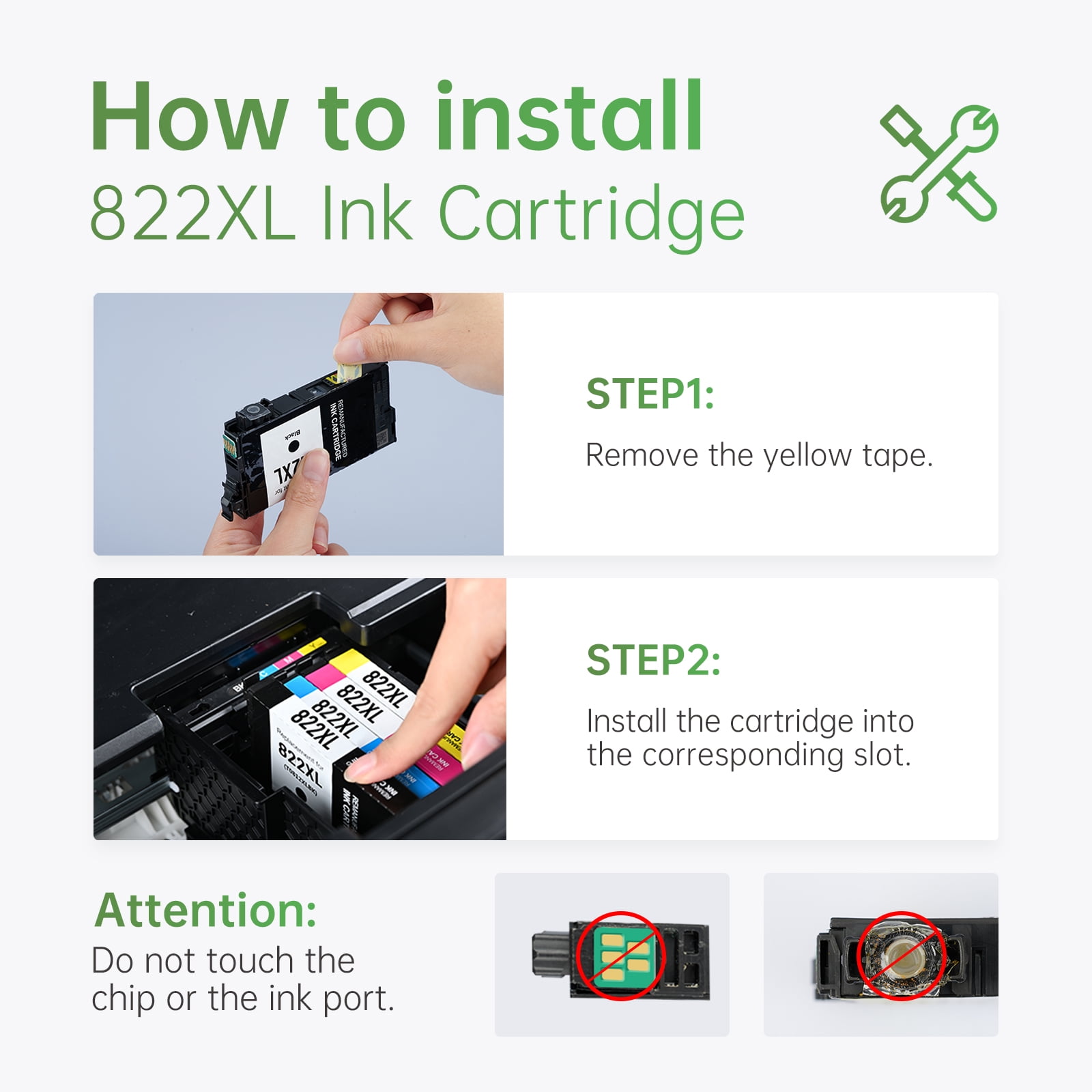 Kingjet 822 Ink Compatible with Epson 822 Black Ink for Epson Pro WF-3820 WF-4820 WF-4830 WF-4833 WF-4834 WF-3823 Printer (2-Black)