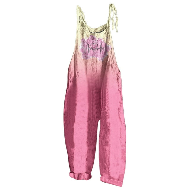 PMUYBHF Salopettes en Denim 4 Juillet pour Femmes Plus Femme Imprimé Saint-Valentin Rétro Décontracté Simple Combinaison à Bretelles