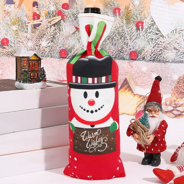 Oleegame 1PC Christmas Rope Strap Printed Wine Set Red Wine Champagne Bottle Set Cartoon Wine Set