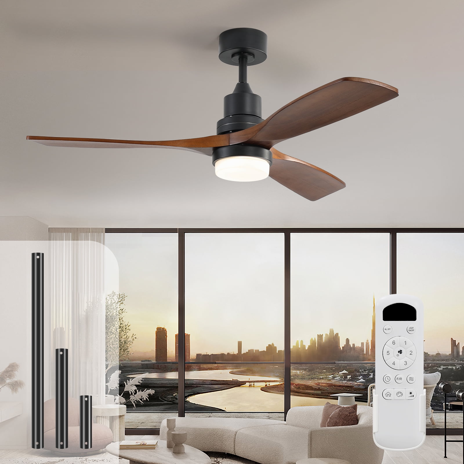 Sofucor Low Profile Ceiling Fan With Lights Remote Control 52 Inch Flush Mount Ceiling Fan Modern Wood Blade Fan For Bedroom Living Room Indoor Outdoor Farmhouse Patio, Noiseless DC Motor