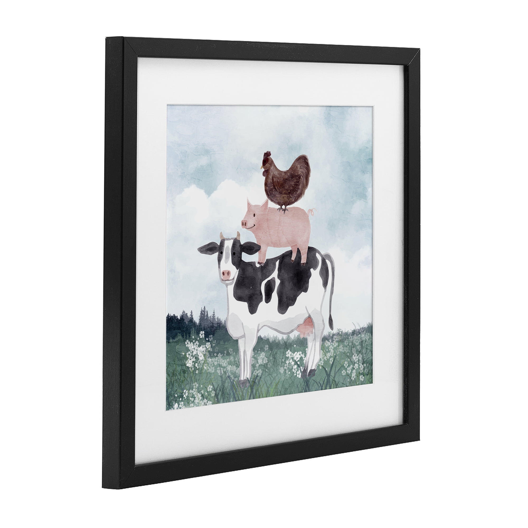 Stupell Industries Muted Stacked Farm Animals Black Framed Print Under Glass, design by Kim Allen