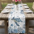 thumbnail image 4 of Blue Sea Turtles Table Runner 90 Inches, Coastal Ocean Sea Starfish Coral Wood Grain Bed Runner Dresser Scarves Tabletop for Indoor Outdoor Parties/Ceremony/Banquet, 13" x 90", 4 of 9