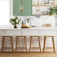 thumbnail image 2 of Nathan James Barker Counter Height Solid Wood Barstool with Upholstered Cushion, Backless Island Stool with Rubberwood Legs and Natural Textured Linen Upholstery for Kitchen, Brown/White, 2 of 7