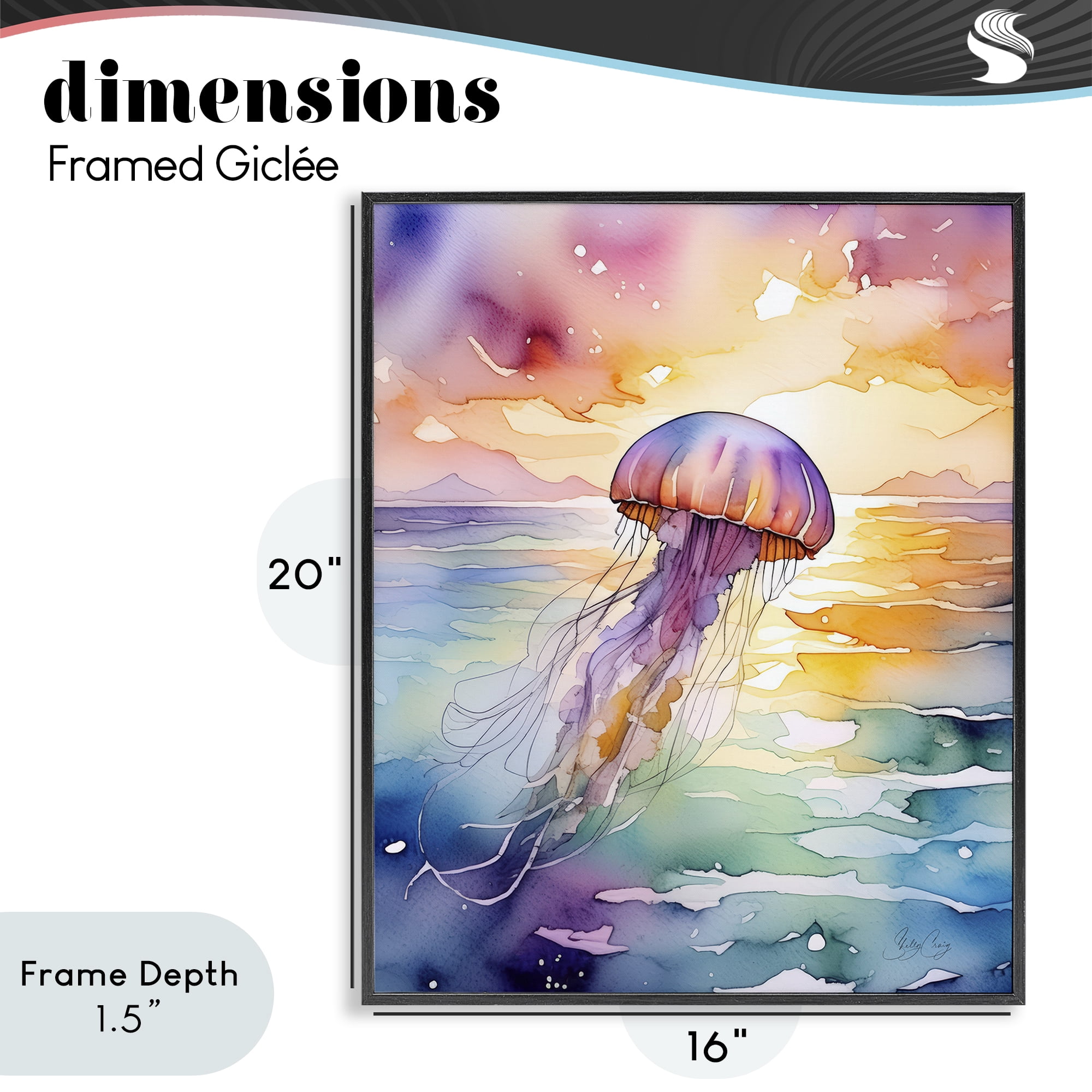 Stupell Industries Celestial Drift Jellyfish Black Framed Giclee Art, design by Shelly Craig