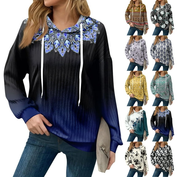 Hoodies For Women Oversized Winter Cute Sweatshirts Pullover Trendy Fall Clothes, Retro Geometric Print Lightweight Design without Pockets for Fall Winter Comfort,Black,L