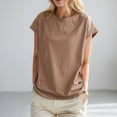 thumbnail image 2 of MIXUE Womens Summer Tops Summer Solid Color Round Neck Short Sleeve Casual Vintage Lace Loose Fit Stylish Pullover Tee Shirts Activewear,Brown,XXXL, 2 of 5