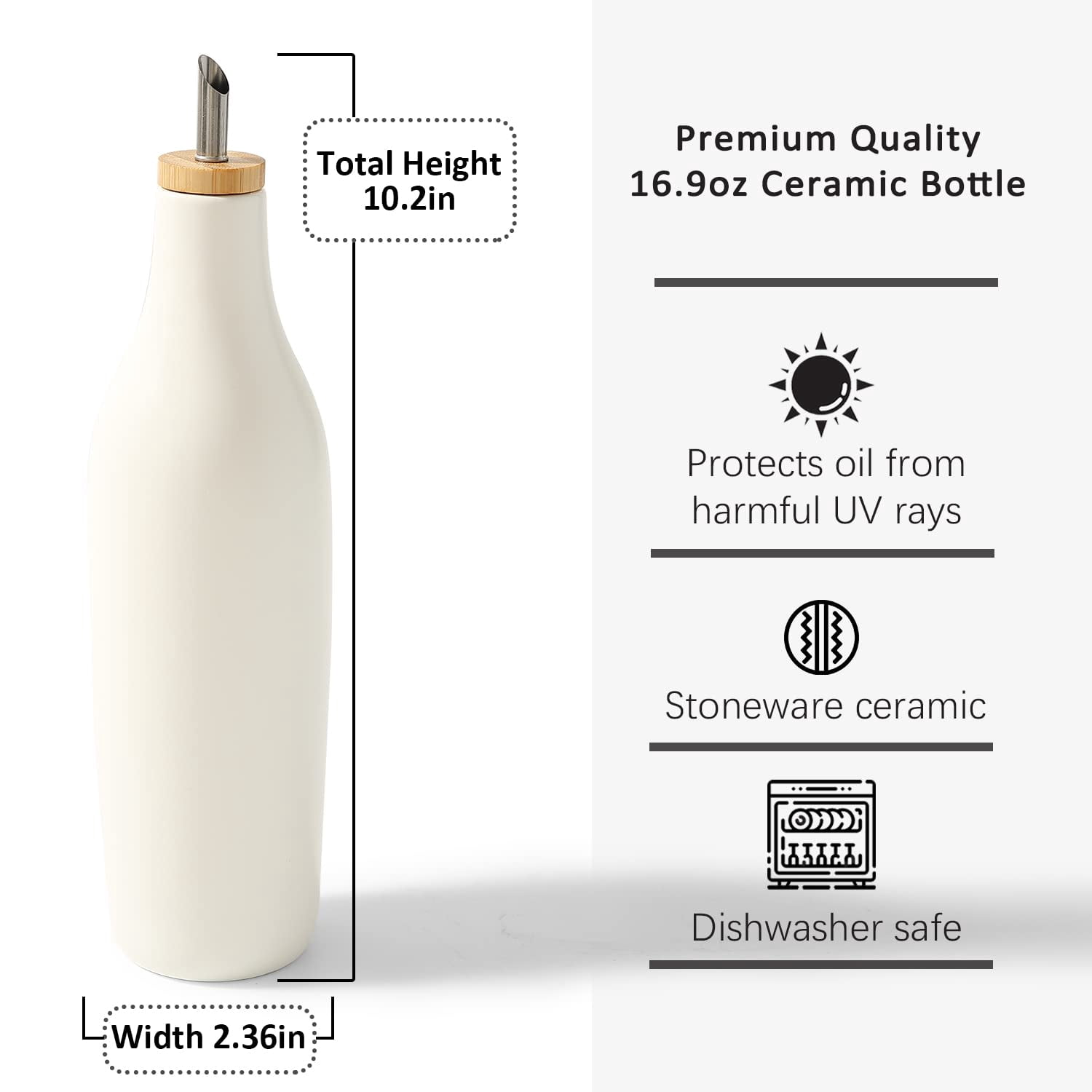 Ceramic Olive Oil Dispenser for Kitchen, Stoneware 16oz Oil Cruet and Vinegar Bottles Dispenser, Kitchen Dispenser Bottle for EVOO Vinegar Syrups, Modern Farmhouse Design(B-O)