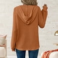 thumbnail image 4 of Htigea Hoodies for Women Waffle Knit Long Sleeve Drawstring Button V Neck Pullover Casual Hooded Sweatshirt Tops Orange L, 4 of 7