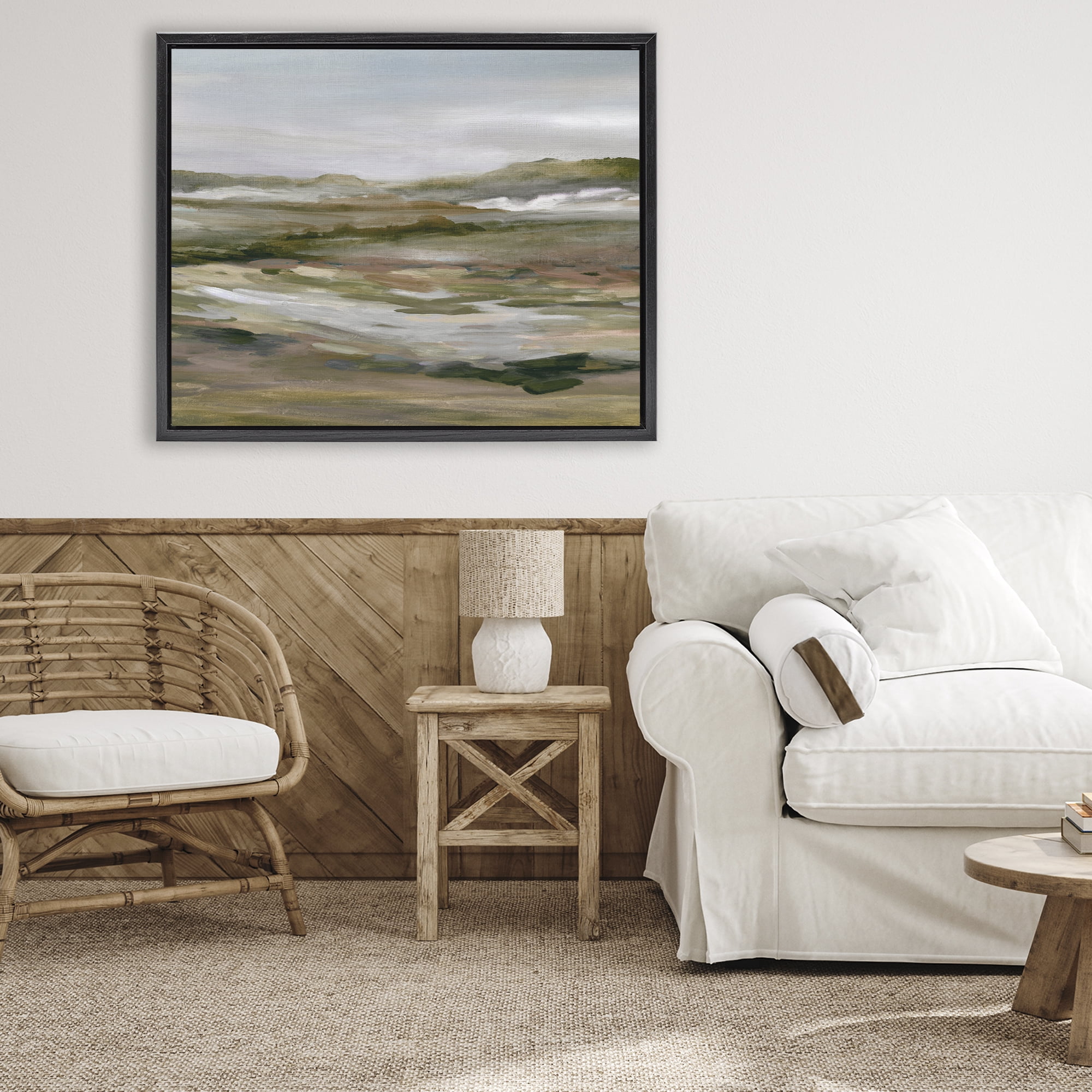 Stupell Industries Natural Meadow Abstract Horizon Black Framed Floater Canvas Wall Art, design by Carol Robinson