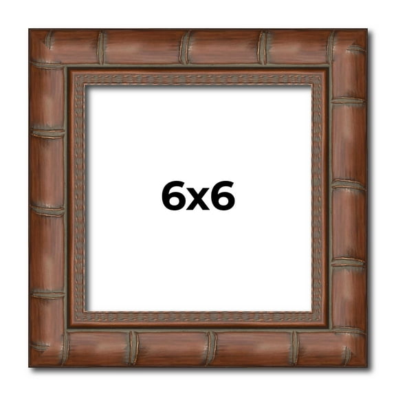 6x6 Bamboo Wood Tone Complete Wood Square Picture Frame with UV Acrylic, Foam Board Backing, & Hardware