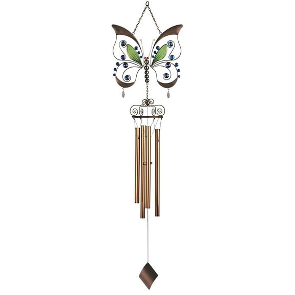 FC Design 33" Long Butterfly Wind Chime with Gem Statue Sculpture Ornament Decoration Home/Room/Garden Decor and Unique Gift Ideas for Housewarming, Holidays and Birthdays