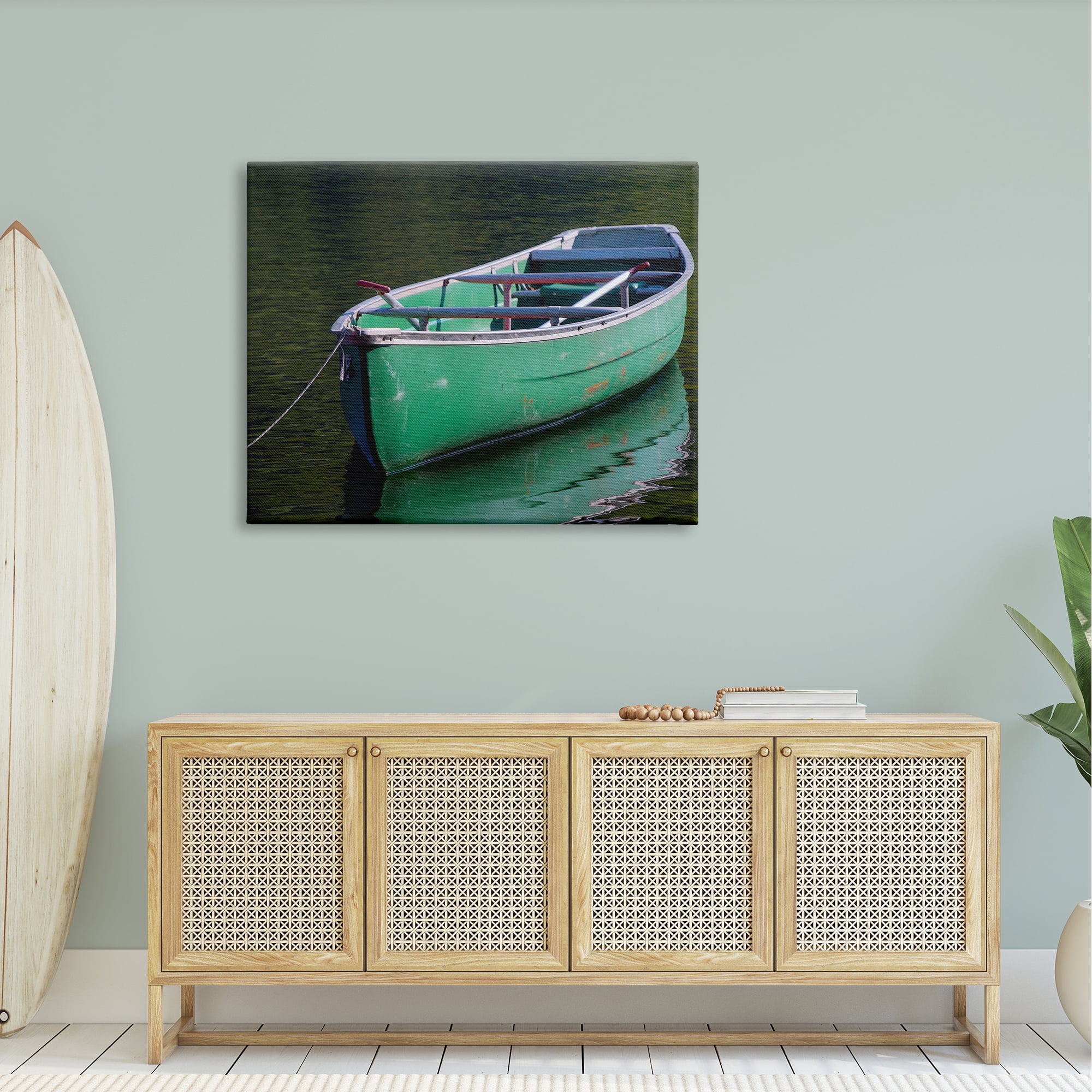 Stupell Industries Green Rowboat Canoe Floating Lake Dock Photography Photograph Gallery Wrapped Canvas Print Wall Art, Design by Daphne Polselli