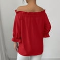thumbnail image 5 of Womens One Shoulder Tops, Ruffle 3/4 Sleeve Shirts for Women Lightweight Casual Solid Color Dressy Blouses with Bows, 5 of 6