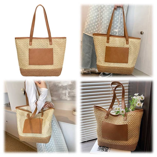 Bolso Playa Ganchillo Ndcxsfigh Verano Bohemio PU Paja Beige