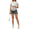 thumbnail image 2 of INSPIRE CHIC Women's Summer Lounge Workout Roll Hem with Pockets Maternity Pregnancy Denim Shorts Gray Small, 2 of 6