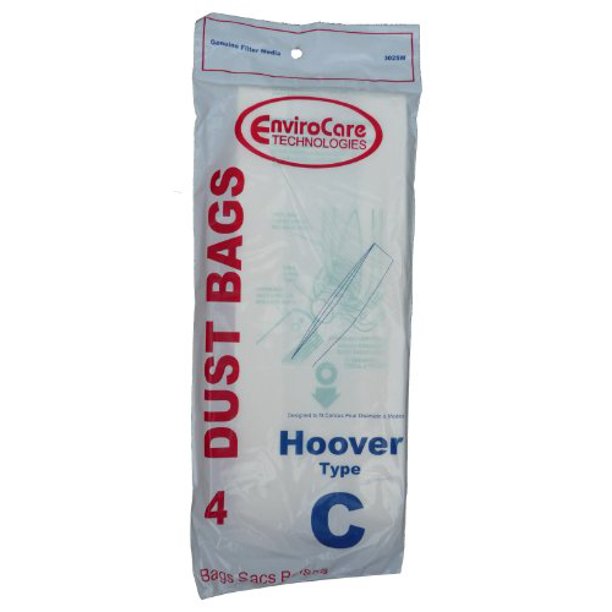 4 Hoover Type C Vacuum Bags for Convertible Upright, Bottom Fill