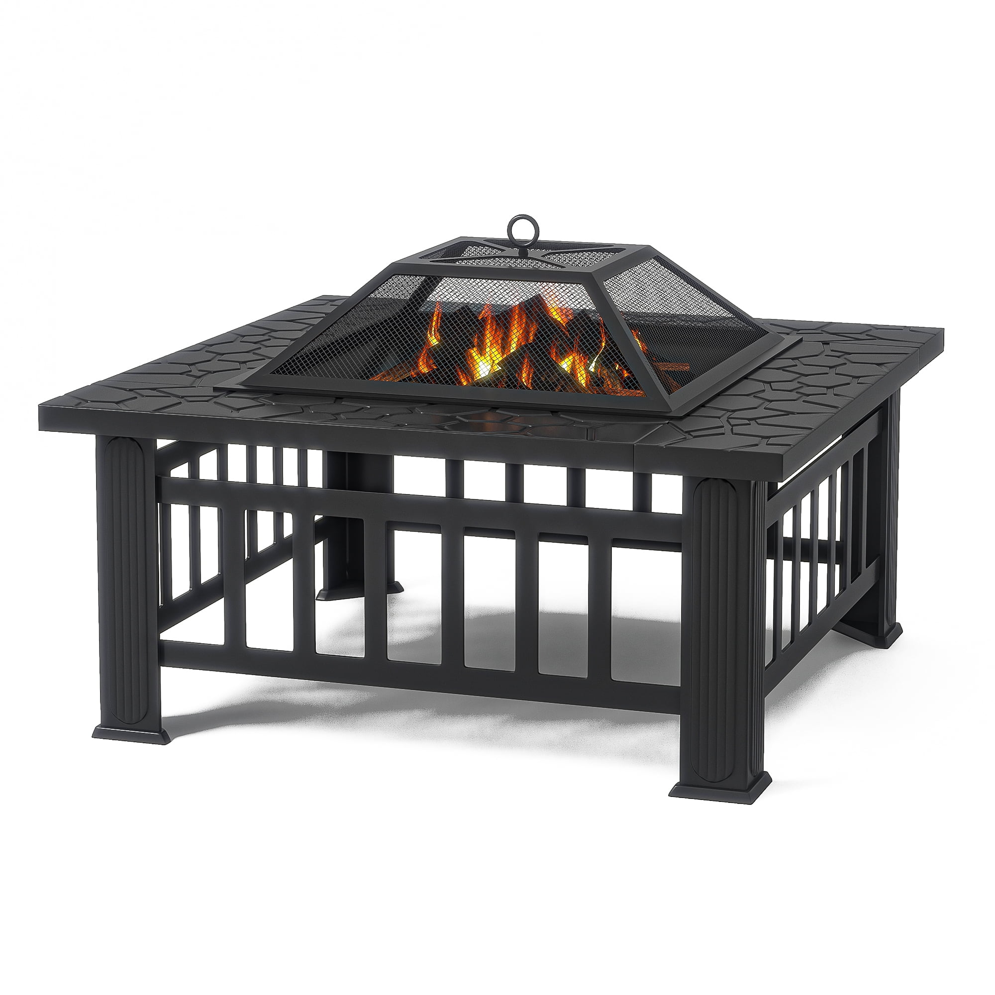 Kepooman 32" Wood Square Fire Pit Table for Outside Fire Pit/Ice Pit/BBQ Fire Pit, Black