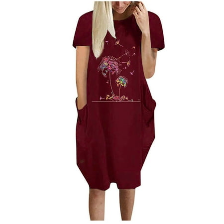 

Juebong Womens Casual Cap Sleeve Sweatshirts Tops Trendy Print Crewneck T Shirts Loose Tunic Dress Blouses Casual Short Sleeve With Pocket Round Neck Loose Dress