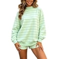 thumbnail image 2 of QTISFD Two Piece Sweat Set for Womens Mock Neck Long Sleeve Striped Oversized Sweatshirt Lightweight Loose Comfy Shorts Pants Sets, 2 of 5